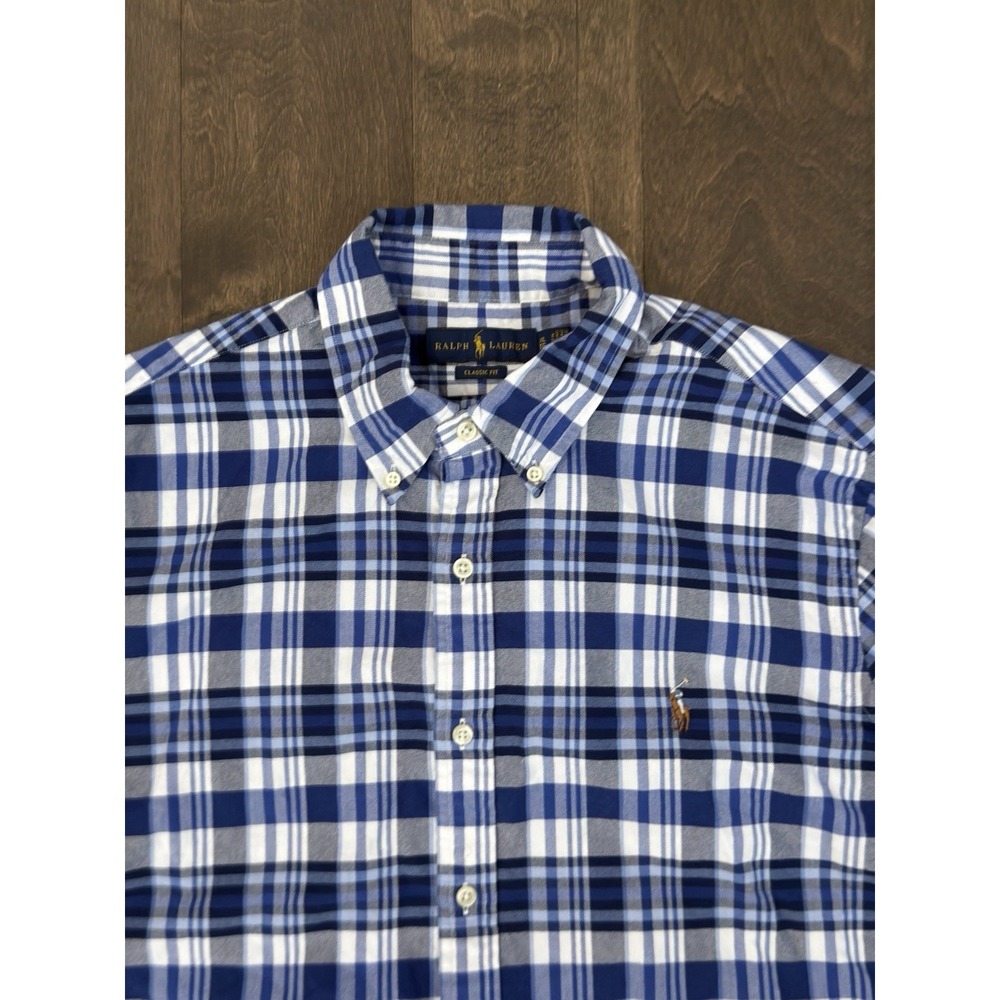 Polo Ralph Lauren Mens XL Classic Fit Blue Plaid Button Down Oxford Shirt